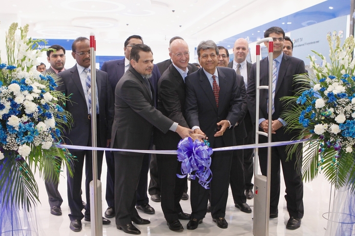 Executives from Samsung Electronics Co, Ltd and Jacky's Electronics LLC at the opening of the eighth brand shop in Abu Dhabi. Samsung opens eighth brand shop in UAE