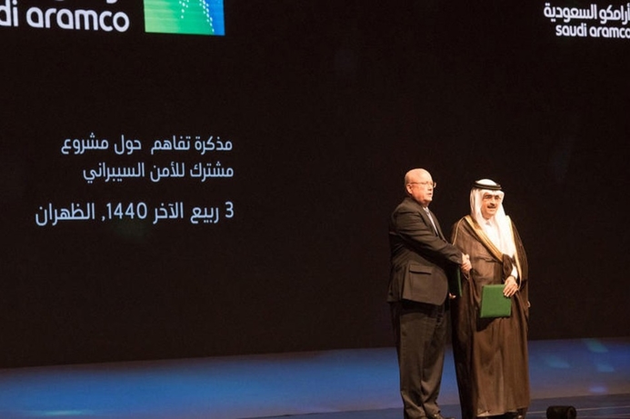 Saudi Aramco’s senior vice president of finance, strategy and development, Khalid Al-Dabbagh signed the MoU with Dave Wajsgras, President of Raytheon Intelligence, Information and Services. Saudi Aramco, Raytheon to develop cybersecurity JV