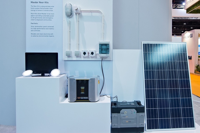 The Masdar 'Noor' kit is intended to enable off-grid houses to easily be connected to solar electric power. Masdar announces plug and play home solar power kits