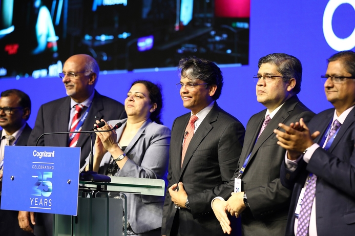 Cognizant’s Vice Chairman and CEO Francisco D’Souza and senior company executives participate in the Nasdaq market opening bell ceremony from Chennai. Cognizant marks 25th anniversary