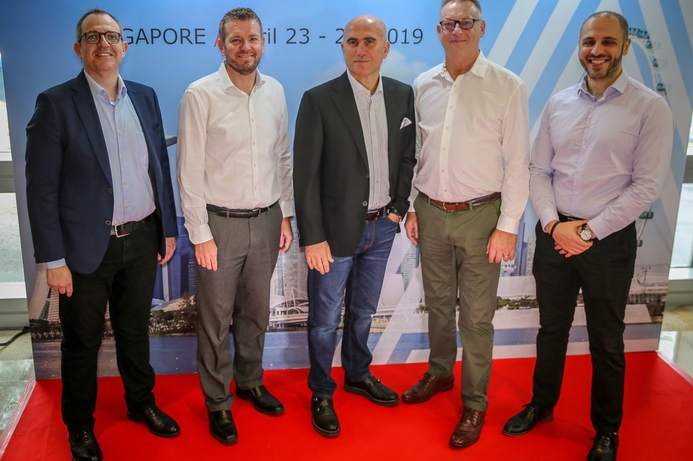 The Standard Chartered and Avaya teams celebrate the new partnership at the Experience Avaya APAC conference currently taking place in Singapore. From left to right: Ayman Majzoub, Senior Director, Private Cloud & Managed Services, Avaya International; Stuart Beaumont; Nidal Abou-Ltaif, President, Avaya International; Mark Meehan, Client Executive, Avaya International; and Sami Ammous, Managing Director – ASEAN, Avaya. Avaya partners with Standard Chartered to deliver Multi-Year CX transformation