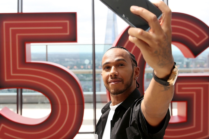 Lewis Hamilton at the Vodafone 5G UK launch Vodafone goes live with Ericsson 5G technology in London
